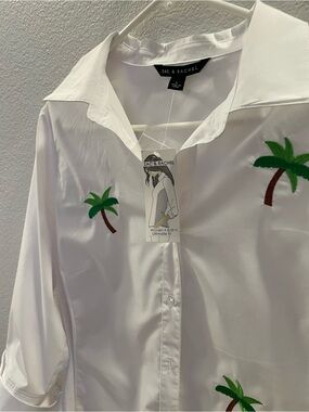 Zac & Rachel White Button-Up Shirt with Green Palm Embroidery
